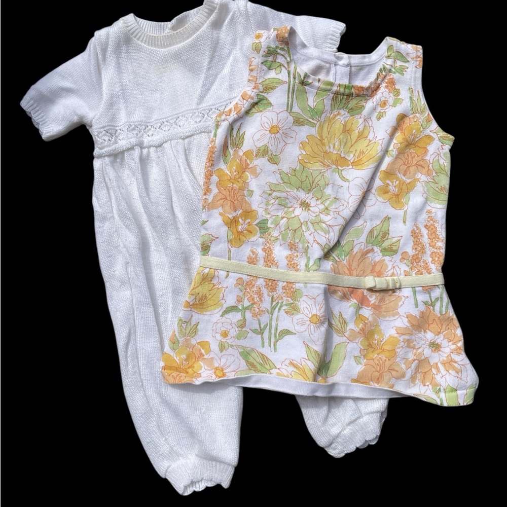 BT Kids (Vintage) white Acrylic Onesie Coverall and Gymboree Floral Bundle